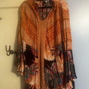Boho midi dress / long top.. pinks,oranges browns..